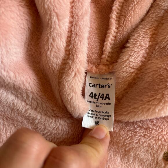 Carter's Girls 4T Pullover Hooded Sweatshirt Pink Soft Cozy Fuzzy - Picture 3 of 6